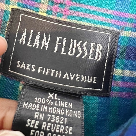 Alan Flusser Long Sleeve Button Up 100% Linen Shirt Size XL - Picture 6 of 6